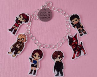 Resident Evil Chibi Charm Bracelet - Video Game Jewellery - Horror Inspired - Zombie Apocalypse Jewelry
