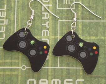 GIRL GAMER Black Xbox 360 Elite Video Games Controller Earrings - Geeky Video Games Jewellery - Gaming Geek Jewelry Gifts -