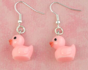 Pink Toy Duck Duckling Earrings - Vintage Inspired - Retro Kitsch 50s Jewellery - Easter Gift - Rubber Duck Earrings - Kawaii Jewelry