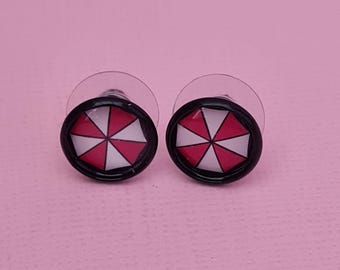 Pendientes de botón de Resident Evil Umbrella Corporation - Pendientes de chica gamer - Joyería de videojuegos - Regalos de joyería para gamers