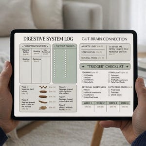 Gut Health Tracker Printable: IBS Symptom, Food Trigger, Bowel Movement Log Digital Download
