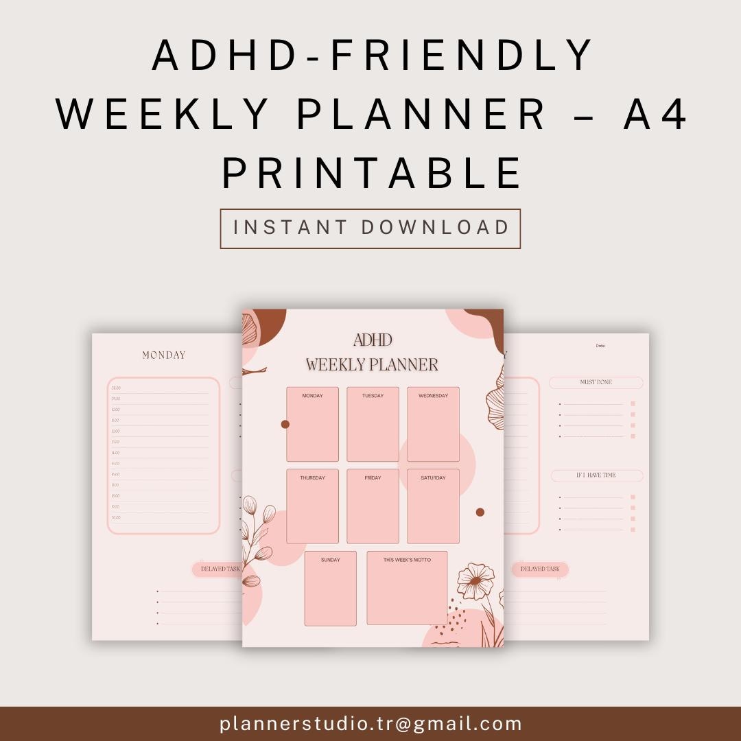 ADHD Weekly Planner A4 Printable PDF | Minimal Weekly Schedule With ...
