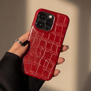 iPhone-hoesje van krokodillenleer, luxe telefoonhoesje met textuur, glanzend hoesje in leerstijl, minimalistisch schokbestendig hoesje, elegant cadeau voor haar