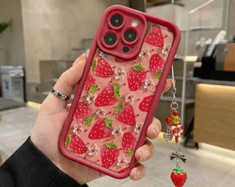 Strawberry Phone Case – Handcrafted with Raised Bezel Protection, Cute and Fun Accessory, Gift for Her, Perfect for Teens
