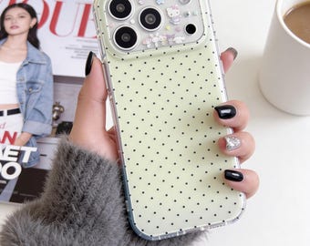 Cute Kawaii Clear iPhone Case – Polka Dot Aesthetic Phone Case, Girly Soft Girl iPhone Cover, Minimal Trendy Phone Case Gift for Her