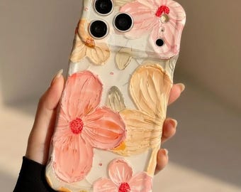 Floral Cute iPhone Case – Pastel Flower Aesthetic Phone Case, Glossy Clear Girly Phone Case, Soft Girl Trendy iPhone Cover Gift for Her