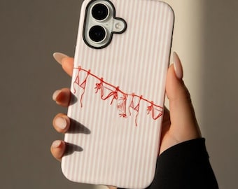 Cute Striped Phone Case, Pink Aesthetic iPhone Case, Girly Lingerie Line Art Cover, Soft Girl Protective Case Gift for Her