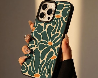 Abstract Floral Phone Case, Modern Aesthetic iPhone Case, Green Pattern Minimalist Cover, Trendy Protective Case Gift for Her