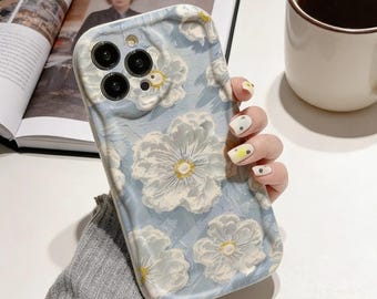 Floral iPhone Case – Vintage Blue Flower Phone Case, Cottagecore Aesthetic iPhone Cover, Cute Girly Shockproof Phone Case Gift for Her