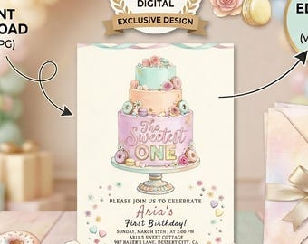 Invitación de cumpleaños para niña / Primer cumpleaños de niña / Invitación para niña / Plantilla editable de Canva / Descarga instantánea