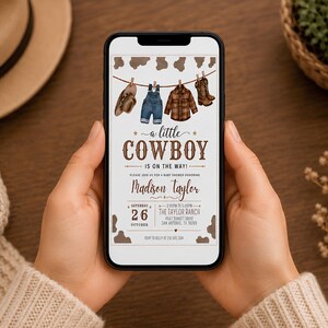 Cowboy babyshower-inbjudan, babyshowermall, redigerbar Canvas-mall, direktnedladdning bild 3