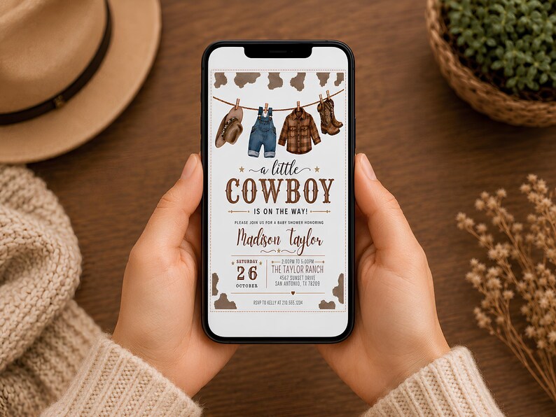 Cowboy babyshower-inbjudan, babyshowermall, redigerbar Canvas-mall, direktnedladdning bild 3