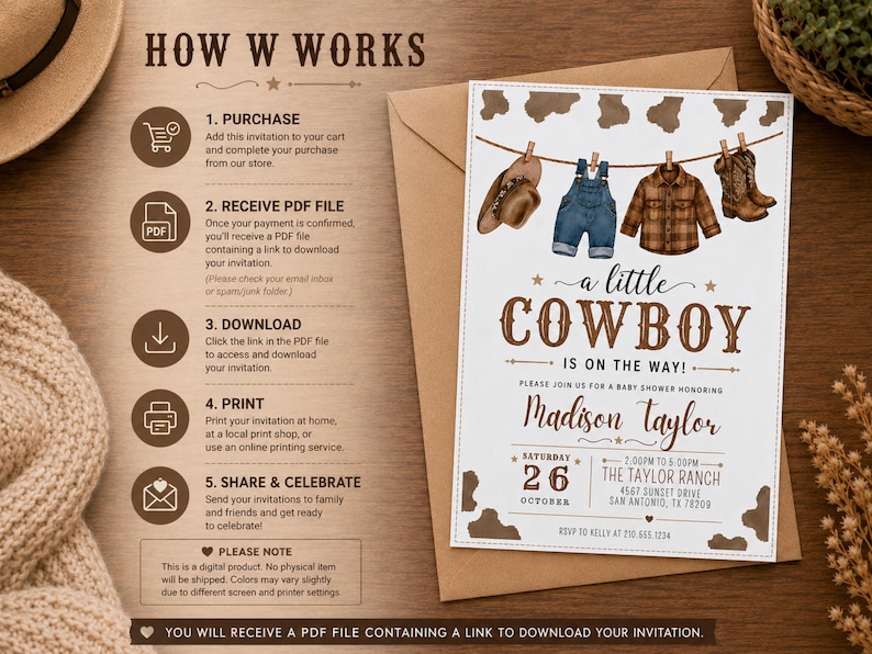 Cowboy babyshower-inbjudan, babyshowermall, redigerbar Canvas-mall, direktnedladdning bild 4