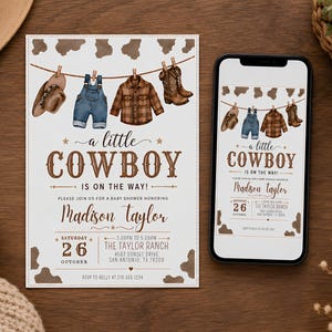 Cowboy babyshower-inbjudan, babyshowermall, redigerbar Canvas-mall, direktnedladdning bild 2
