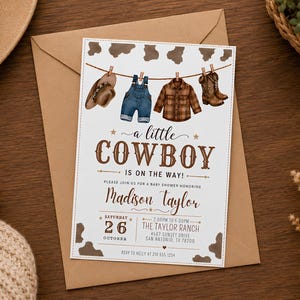 Cowboy babyshower-inbjudan, babyshowermall, redigerbar Canvas-mall, direktnedladdning bild 5