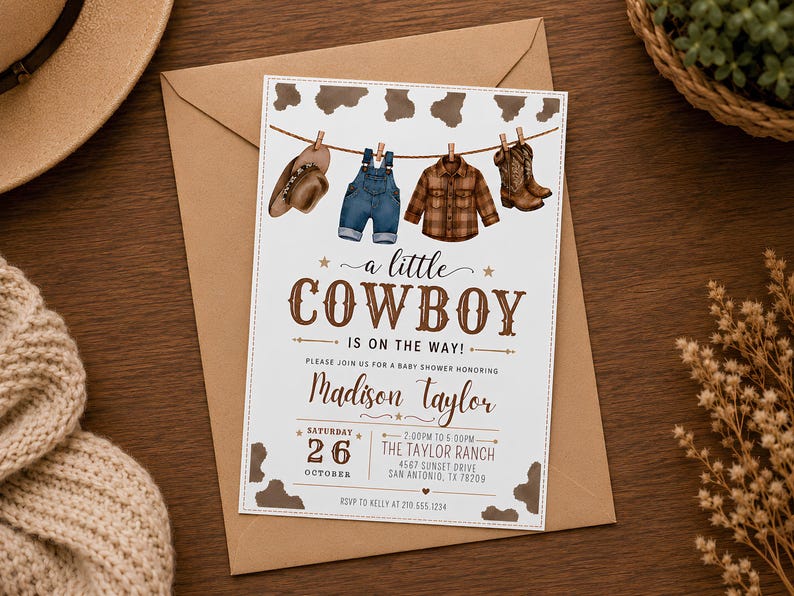 Cowboy babyshower-inbjudan, babyshowermall, redigerbar Canvas-mall, direktnedladdning bild 5