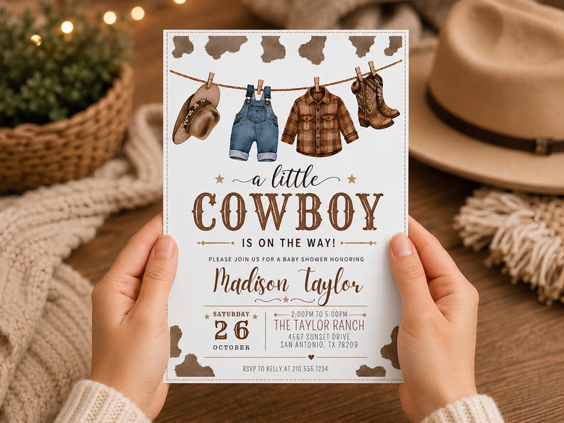 Cowboy babyshower-inbjudan, babyshowermall, redigerbar Canvas-mall, direktnedladdning bild 1