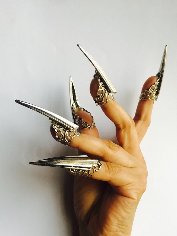 Steel Claws silver Claw Rings silver Nails claw Rings nail Guards metal Nails Sharp Nail Rings nail Tips finger Tips adjustable Etsy
