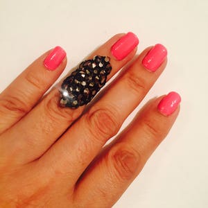 Single crystal claw ring,nail ring,nail tip, crystal claw,crystal nail tip,nail guard,black filigree,hematite crystals.