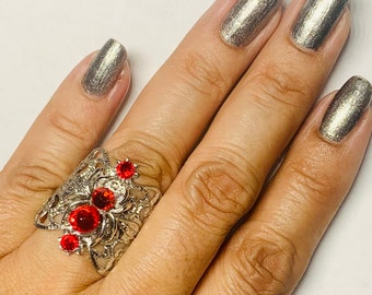 Spider ring,crystal ring, crystal spider ring,spider jewelry,crystal spider,silver spider,red spider,spiders, Halloween rings.