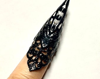 Spike claw ring,nail guard,nail ring,metal claw,finger cover,finger tip,metal claw ring,black claw.