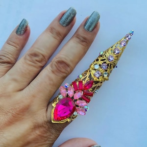 Crystal Claw ring, Full finger ring, shield ring, nail guard, finger cover, armor ring, crystal claw ring, claw, adjustable.