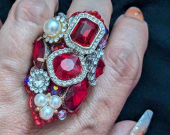 Crystal charm rings, large crystal rings, large stone rings, large statement rings, holiday rings, crystal rings, rings, adjustable.