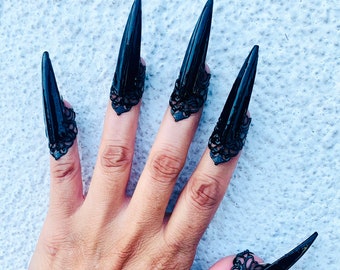Steel claw rings, claw rings,black nail guards,metal nails, sharp nail rings,nail tips,finger tips,metal nail guards, adjustable.