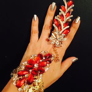 Armor ring and bracelet,armor bracelet,ring and bracelet,slave bracelet, gold color,armor bracelet and ring,filigree ring,gold and red.