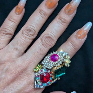 Crystal charm rings, large crystal rings, large stone rings, large statement rings, holiday rings, crystal rings, rings, adjustable.