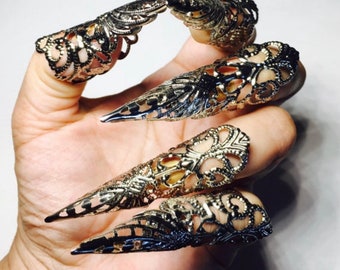 10 pcs. Iron claw rings,nail guards,armor claws,nail tips,claw rings,metal claws,silver claws,sizable.