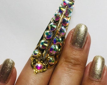 Crystal claw ring,Crystal nail ring,nail guard,claw ring,metal nail guard,metal nail cover,finger cover,gold claw,ab crystals.