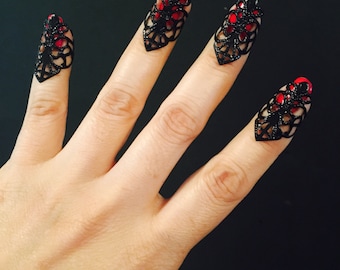 claw rings,nail tips,nail guards,nail jewels,metal claws,black claws,nail rings,nail claws,adjustable, 10 pcs.