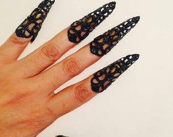 10 pcs Arrow claw rings,metal finger tips,metal claws,nailguards,nail rings,finger covers,finger tips,metal nail guards,black giligree,claws