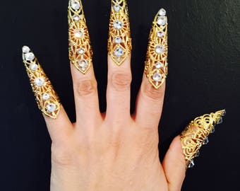 10 pcs.Crystal nail guards,claw rings,nail rings,metal claws,nail tips,metal nails,metal finger tips,finger covers,metal nail guards,crystal