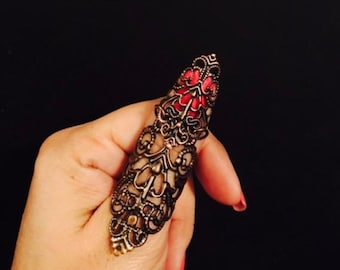 Armor claw rings, metal armor rings,nail guards,metal finger rings,metal nail guards, antique copper filigree, 10 pieces.