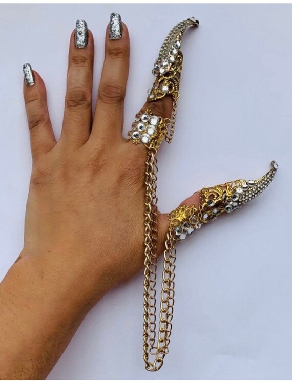 Witch Chained Claw Rings,golden Claws,nail Tips,nail Guards,nail