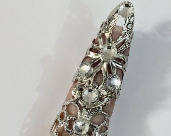 Pinky ring, crystal pinky ring, claw pinky ring, full finger ring, pinky claw, nail guard, nail ring, silver claw, nail cover,crystal claw.