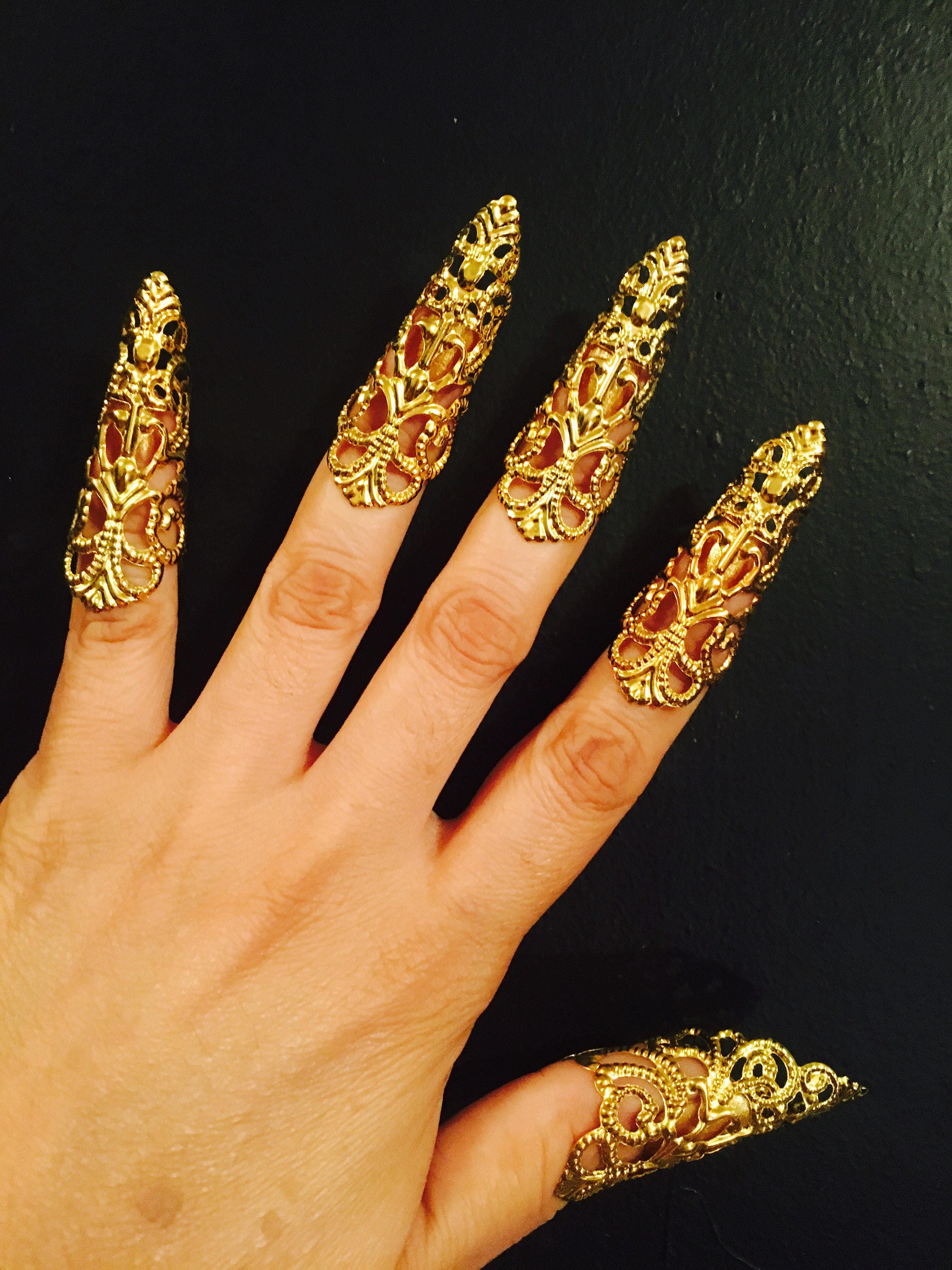 Finger Nail Tip Claw Rings Set 5pcs Thicken Retro Gold Claws Decoration  Accessory for Women Dance Party
