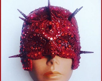 Fire demond mask,Red crystal eyeless mask,face mask,eye mask,eye piece,red color mask,demond mask,Filigree,red crystals.