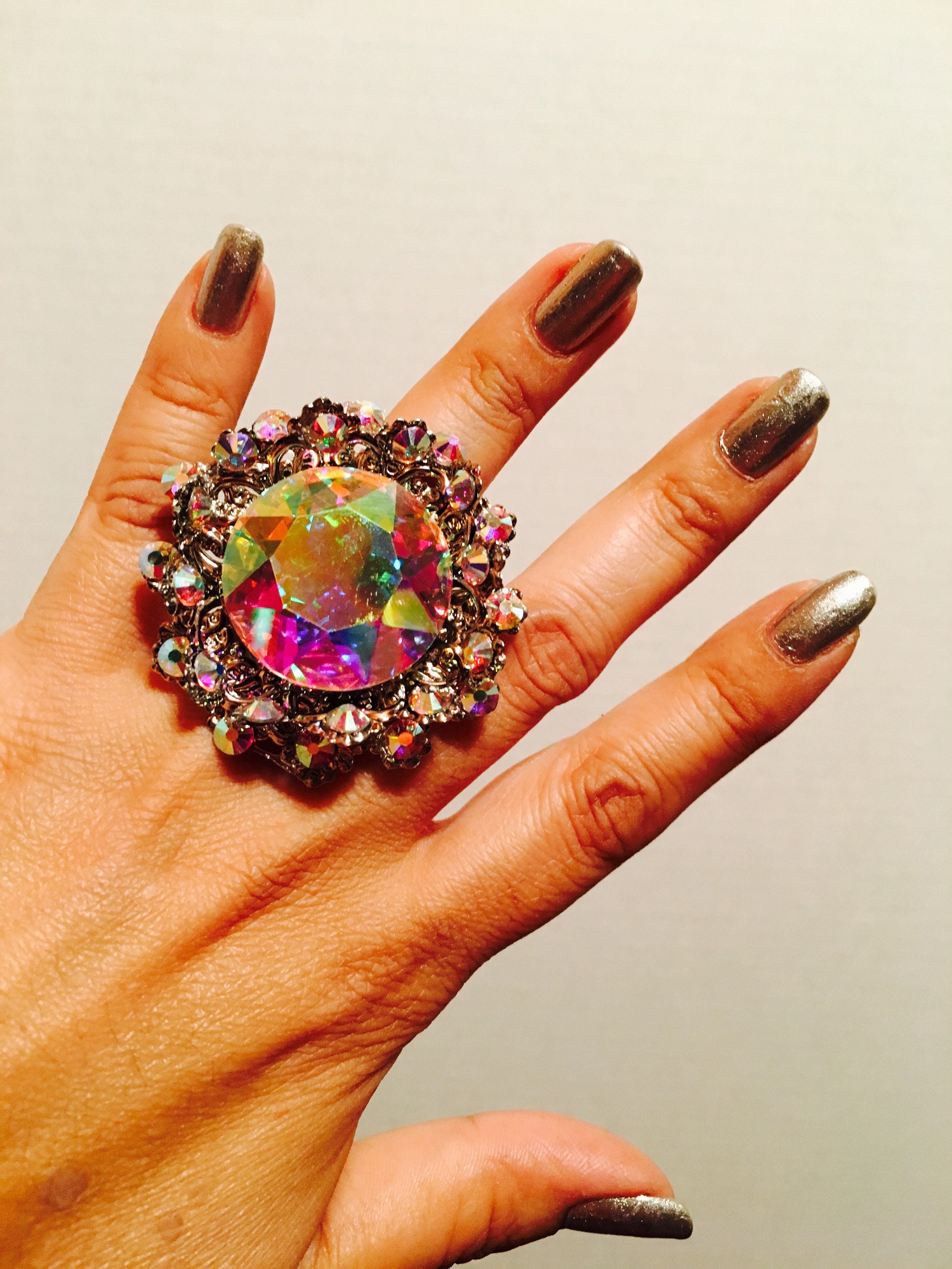 Large crystal best sale ring