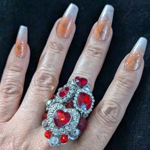 Crystal ring, flower ring, large crystal ring, large stone ring, large cocktail ring, armor ring, stone ring, flower ring, adjustable.