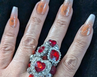 Crystal ring, flower ring, large crystal ring, large stone ring, large cocktail ring, armor ring, stone ring, flower ring, adjustable.