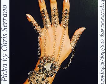 Armband mit 5 Fingern, 5 Finger Armband, 5 Finger Armband, Silberfarbe, Mit Hämatit Kristallen verziert