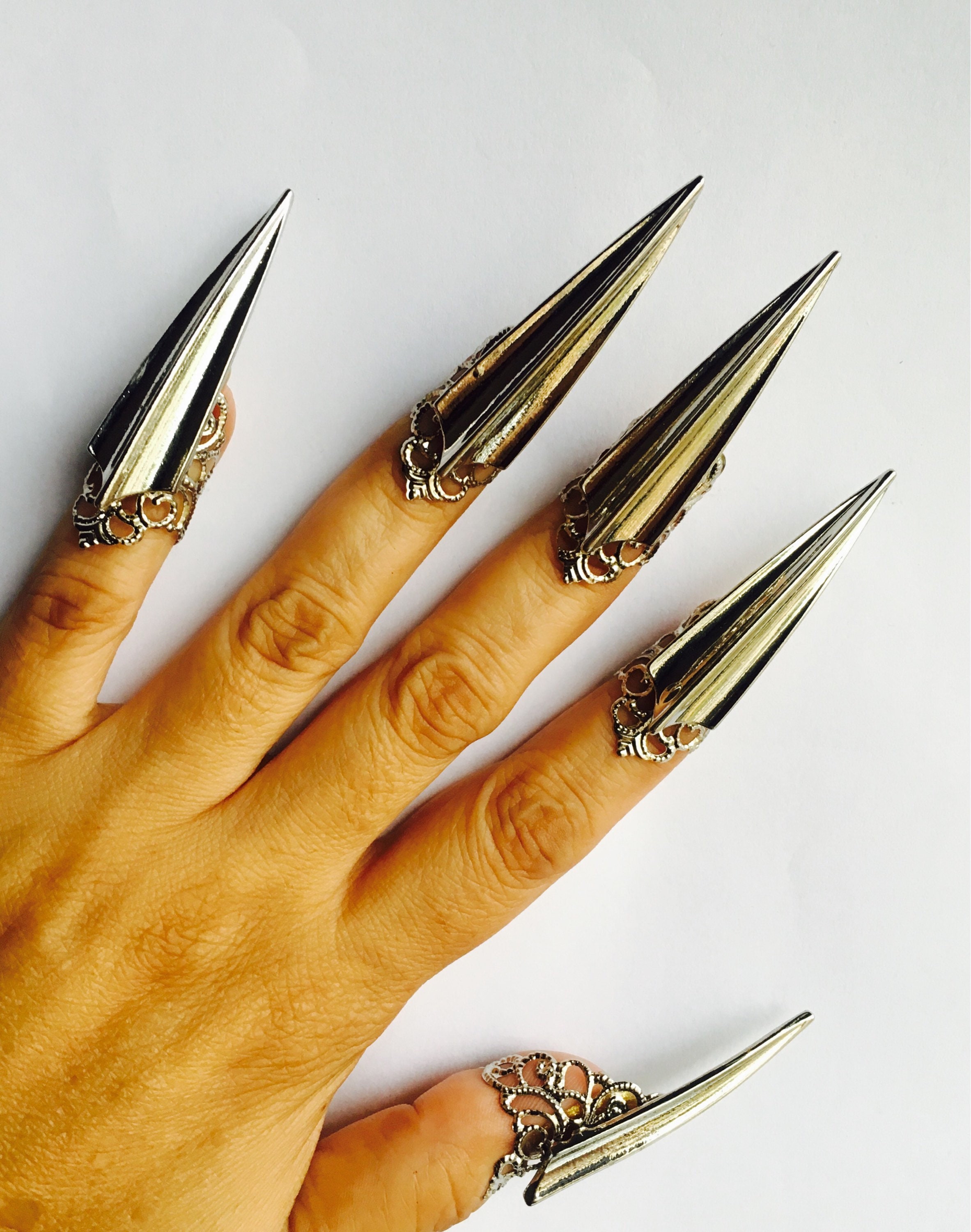 Claw Stiletto Ring, Gold Plate Silver / 6