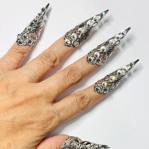 Spike claw rings, nail tips, nail rings, claws, crystal claw rings, nail guards, metal nail guards, nail covers, metal finger tips, 10pcs.