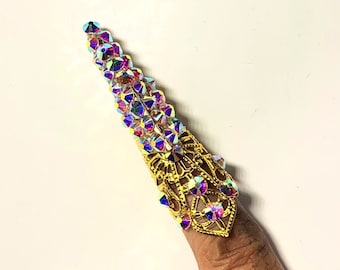 Crystal claw armor ring,nail guards, nail tips, claws, claw rings, crystal claws, metal claws, nail covers, metal nail cover.