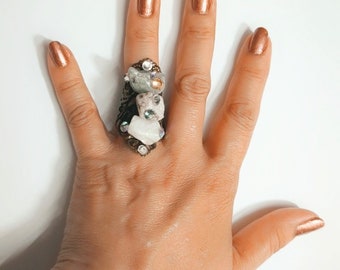 Stone rings, crystal rings, cocktail rings,  river stone rings, rock crystal rings,  rings, filigree rings, natural stone rings, adjustable.