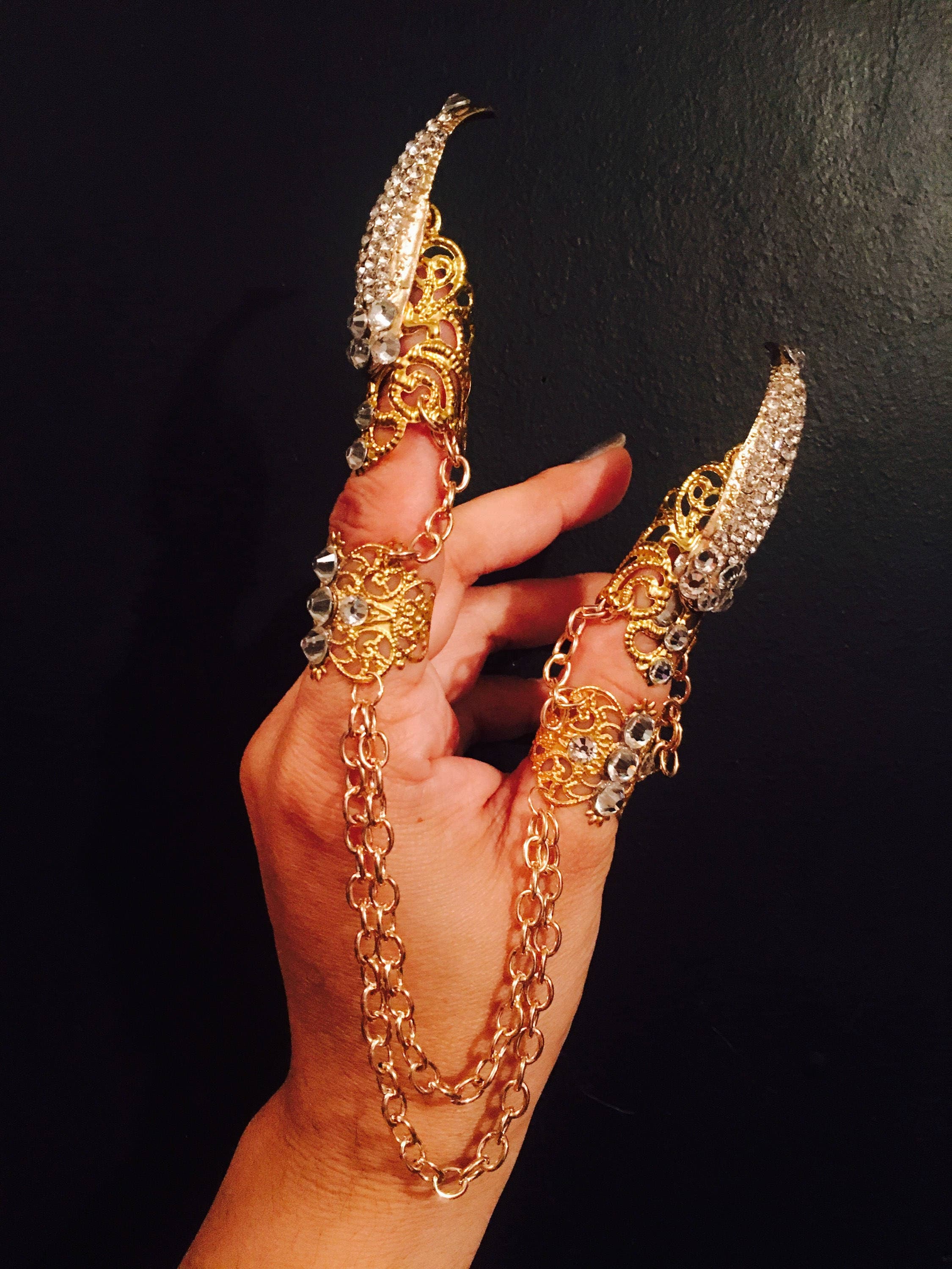 Witch Chained Claw Rings,golden Claws,nail Tips,nail Guards,nail