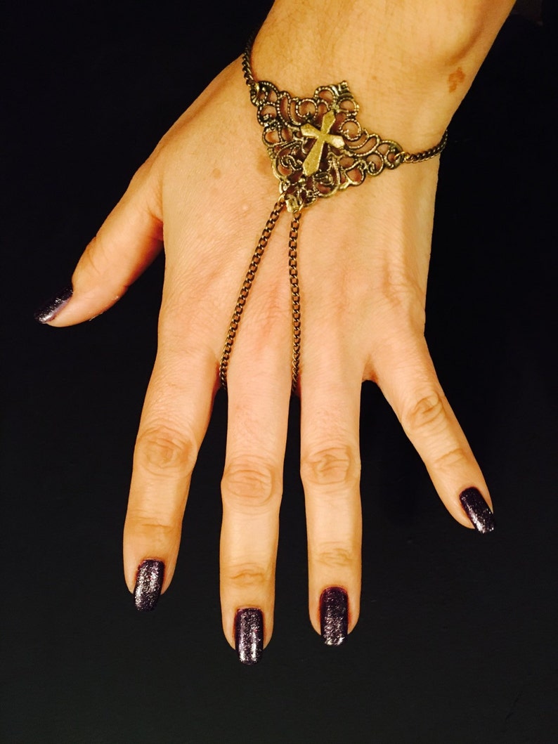 Mini Cross slave bracelet or hand hsrness made in brass color Etsy